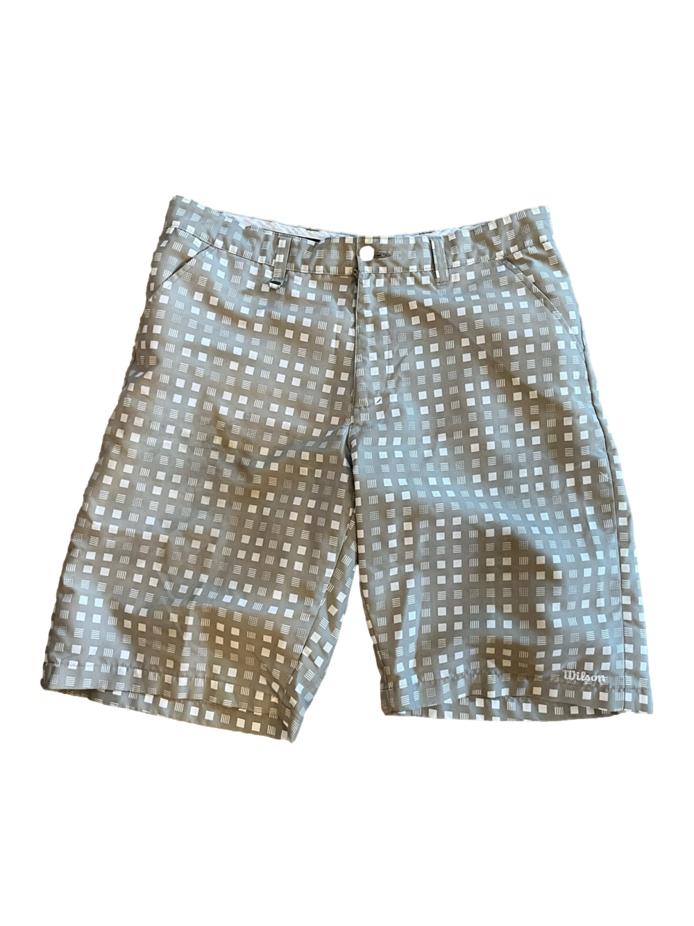Wilson Men’s Performance Golf Shorts Size 36 Gray White Geometric Grid Plaid